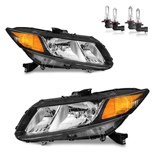 Vizotae Headlights Assembly for 2012-2015 Honda Civic 4Dr Sedan for 2012-2013 Honda Civic 2Dr Coupe High/Low Beam W/Bulbs Driver & Passenger Side