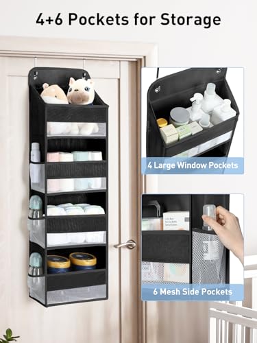 Image of Yecaye 1 Pack Over the Door Organizer, 35.2lbs Load Toy Stuffed Animal Storage, Large Capacity Swing-proof Hanging Bathroom Organizers and Storage for Nursery Newborn Baby Essential Stuff Black