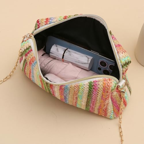 Women’s Straw Tote Bag Rainbow Striped Casual Beach Shoulder Bag Summer Vacation Straw Crossbody Bag Purse 20254