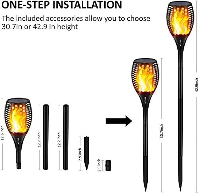 Gold Armour Solar Lights Outdoor - Flickering Flames Torch Lights Solar Light 42.9in Tall, Waterproof Dancing Flame Lighting 96 LED Dusk to Dawn Flickering Tiki Torches Outdoor Garden (4Pack)