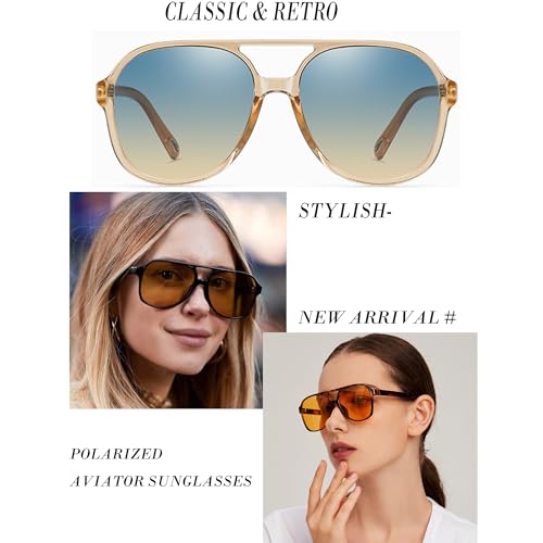 Image of Onrtry Retro Polarized Aviator Sunglasses for Women Men Classic 70s Vintage Trendy Square Sun Glasses Shades