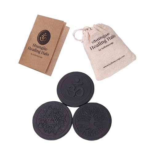 hellomyyoga Shungite Stone Sticker Tree of Life | Protection for Cellphone, Laptop, Ipad and Electronic Devices | Shree Yantra, Aum (Pack of 3)