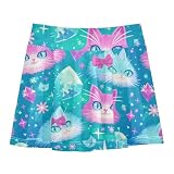 Pink-Blauer Katzenrock für Mädchen, athletischer Rock mit integrierten Shorts, Performance-Skorts für kleine Mädchen, Jugend, Rosa und blaue Katzen, 3-4 Jahre
