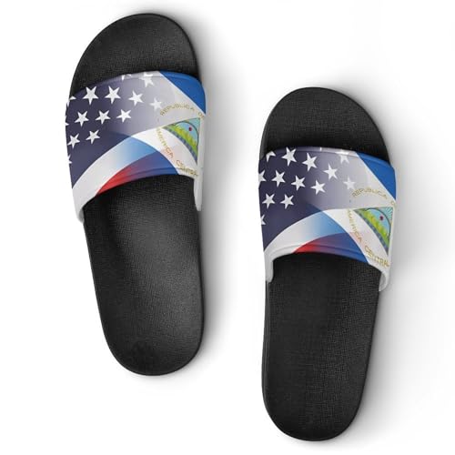 Flag of Nicaragua And U.S. FLAG House Sandals Non-Slip Bathroom Slippers Beach Summer Shoes for Men Women