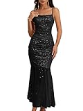 GRACE KARIN Sequin Dress for Women Evening Gown Formal Prom Bodycon Maxi Dresses Black L