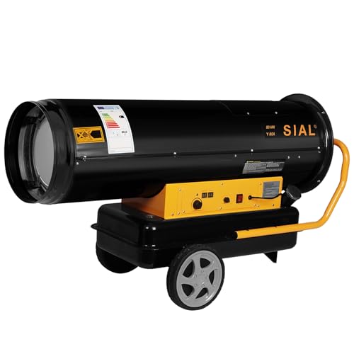 SIAL Calefactor de aire a fueloil Y80A de 80 kW – volumen de aire 2800 m³/h – cañón calefactor – calentador de construcción con depósito de 51 L, calentador diésel