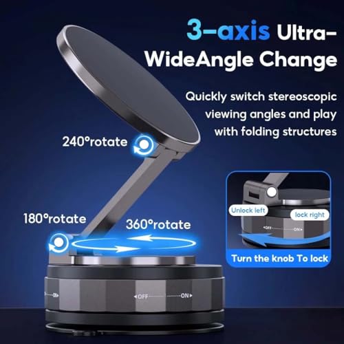 Image of Magnetic Phone Holder for Car Magnetic Mobile Holder with 360 Rotatable & Foldable Metal Cell Phone Holder, Strong Grip Vacuum Seal, Car Mount Compatible with All Phones