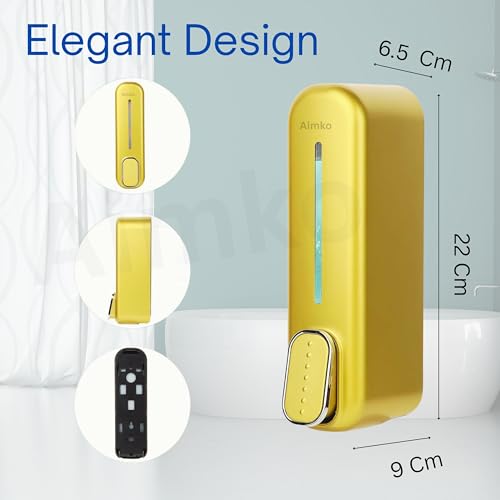 Image of Black ABS Wall Mounted Soap Dispenser: Leak-Free Hand Wash & Shampoo Bottle for Bathroom, Kitchen, Shower, Ideal Home Gadget & Organiser for Soap Dispenser in Wash Basin. (Gold)