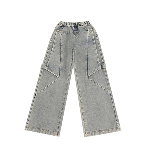 Kids Girls Baggy ?2K Jeans Elastic High Waisted Wide Leg Pants Kids Straight Leg ?reppy Streetwears with Pockets