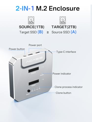 Image of ACASIS 20Gbps M.2 NVMe SSD Cloner & Docking Station, Dual-Bay Offline Duplicator with Aluminum Heat Dissipation Enclosure, Tool-Free USB Adapter for M Key PCIe NVMe SSD Reader