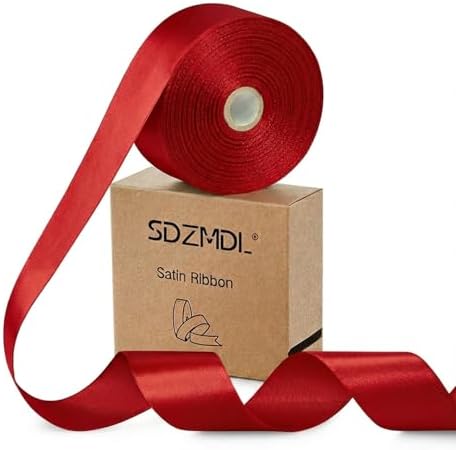Red Satin Ribbon for Gift Wrapping, Christmas Tree Decor, Bow & Eternal Flower Making, Floral Bouquets, Party Decoration, 1-1/2 Inch 50 x Yds.