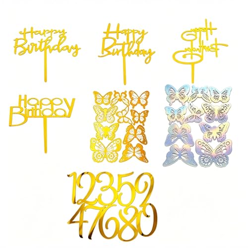 Décoration gâteau d'anniversaire Happy Birthday avec chiffres PVC et papillons