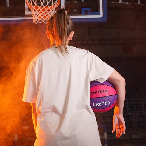 Meteor Layup Kinder Mini Basketball Größe #5 ideal auf die Jugend Kinderhände von 4-8 Jährigen abgestimmt idealer Basketball für Ausbildung weicher Basketball (Größe 6 (Damen), Rosa & Violett), Null