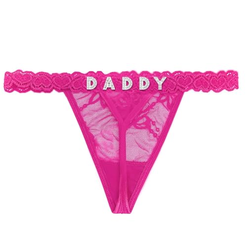 Eoribag Women's Personalized Lace Thongs with Funny Rhinestone Letters, Custom Name Underwear Panties for Couples, Christmas & Valentine's Day Gift, Pink