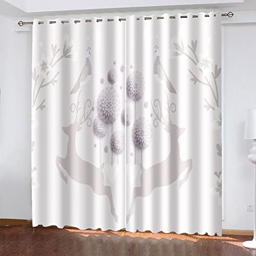 SILUYU Vorhang Blickdicht weiß Kunst Vogel Digitaldruck 3D Vorhänge 160 X 140 cm Teen Schlafzimmer Vorhänge 2er Set Cover