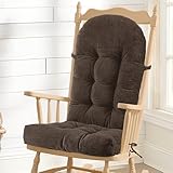 ROFIEJOX Rocking Chair Cushion - Chenille Fabric, High-Density Sponge, Durable Comfort Non-Slip Bottom Tufted Seat Pads with Ties, Chenille︱Dark Brown, 44x19x4 inch