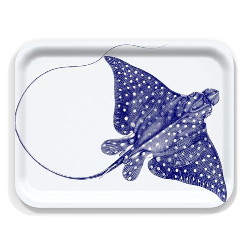 Caskata Spotted Stingray Large Rectangular Birchwood Tray | Birchwood and Wipeable Melamine | Perfect for Home Entertaining Gifts | Multicolor 16.5W X 12.5L