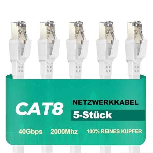 Ercielook Lan Kabel 0,2m-5 Stück - Hochgeschwindigkeits 40 Gbit/s Cat8-Netzwerkkabel für den Außen- und Innenbereich, wetterfest, UV-beständig für Router/Gaming/Modem