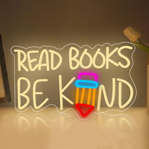 Image of Read Books Be Kind Neon Sign Dimmable Read Books LED Neon Lights for Book Lovers Gifts Bookstore Reading Room Library Study Room Decoration