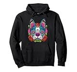 Boston Terrier Sugar Skull Dog Calavera Dia De Los Muertos Pullover Hoodie