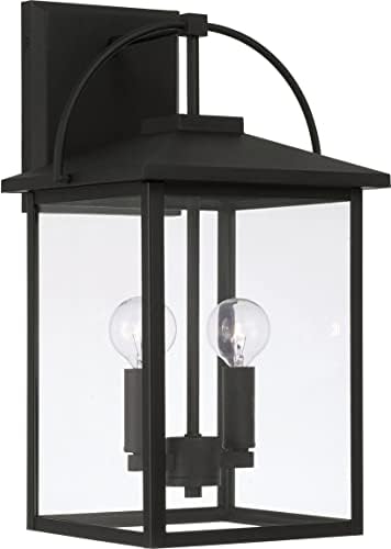 Capital Lighting 948021BK Bryson Transitional Clear Glass Outdoor Wall Lantern, 2-Light 120 Total Watts, 17" H x 10" W, Black