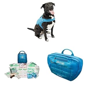 Kurgo RSG Townie Hundegeschirr, Einfaches Anlegen und Abnehmen,Größe XL, Blau+Erste-Hilfe-Set für Hunde,Kompatibel mit RSG-Geschirren und Gürteln+ Satteltasche für Hunde,Mit zwei Reißverschlusstaschen