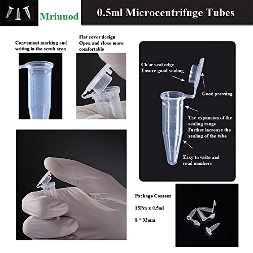 0.5Ml Microcentrifuge Tubes, 15Pcs Clear Graduated Pcr Tubes,With Caps Graduated Without Leakage, Sterilized Plastic 8 * 32Mm Cone Tube #TOP5
