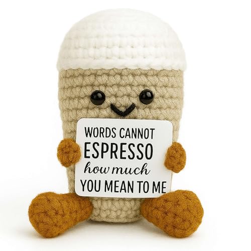 PICKLE BUDDIES Funny Positive Coffee - Emotional Support Crochet Plush Dolls Handcraft Crochet Plushies Desk accesories Crochet Positive Coffee Gift for Anxiety & Stress Relief