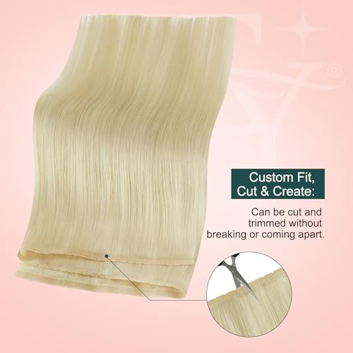 Image of Easyouth 80g Butterfly Weft Human Hair Extensions Platinum Blonde, Seamless Butterfly Weft Extensions Blonde, 16 Inch, for Women, Genius Wefts Hair Extension Real Human Hair, for Daily Use