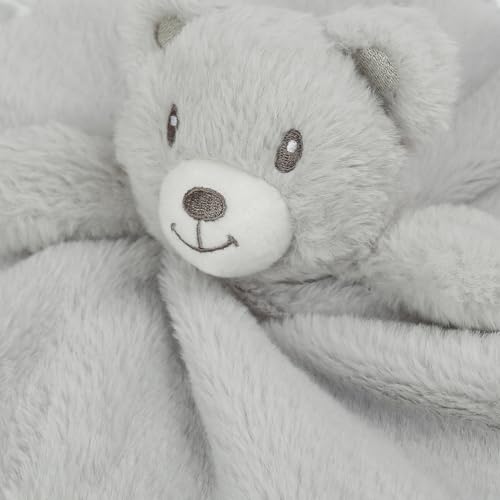 Image of Bear Baby Lovey Security Blanket for Boys Girls 16 Inch Grey | Soft Baby Lovey Fluffy Blanket with Satin Backing Unisex Snuggle Toy Stuffed Animal Shower Gift for Newborn Toddler Infant