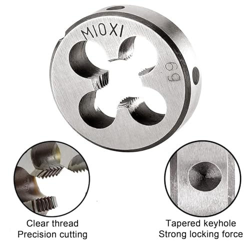 M10 X 1 Metrisch Gewindeschneider,Tadpolez Gewindeschneideisen M10 x 1.0mm,HSS Gewindebohrer Schneideisen,Handgewindebohrer Feingewinde,Gerade Geriffelt Gewindeschneider