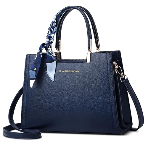 FOLOVEYA Damen Handtasche Elegant Umhängetasche Frauen Henkeltaschen mit Mode Blattanhänger Shopper Top-Griff Taschen Schultertasche PU Leder für Arbeiten Reisen Dating Tote Bag Blau