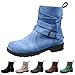 Baxtayel Womens Suede Ankle Boots Round Toe Lace Up Chunky Block Low Heels Short Booties Fashion Slip On Side Zipper Mid Calf Combat Booties with Buckle