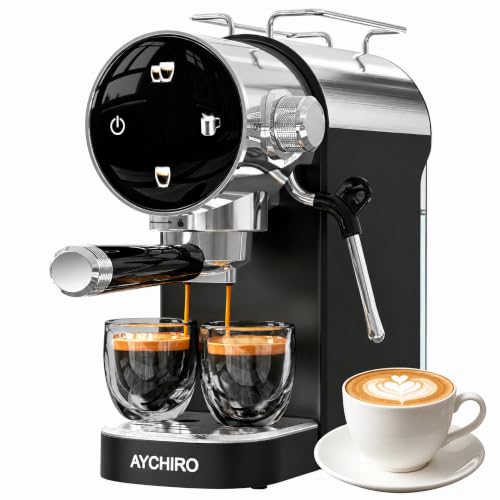 AYCHIRO 20 Bar Semi-Automatic Espresso Machine, Touch Panel Espresso Maker with Milk Frother Steam Wand, Cappuccino Latte Coffee Machine, Removable Water Tank for Home Barista,Matte Black