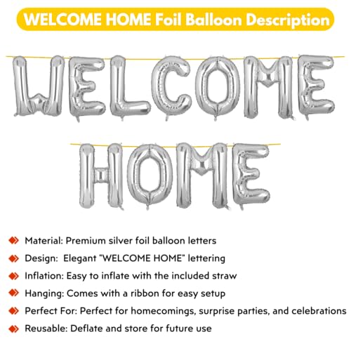 Image of Welcome Home Banner Silver for Baby Boy Girl Bride Airport Foil Balloon Decoration Decor Celebration Silveren