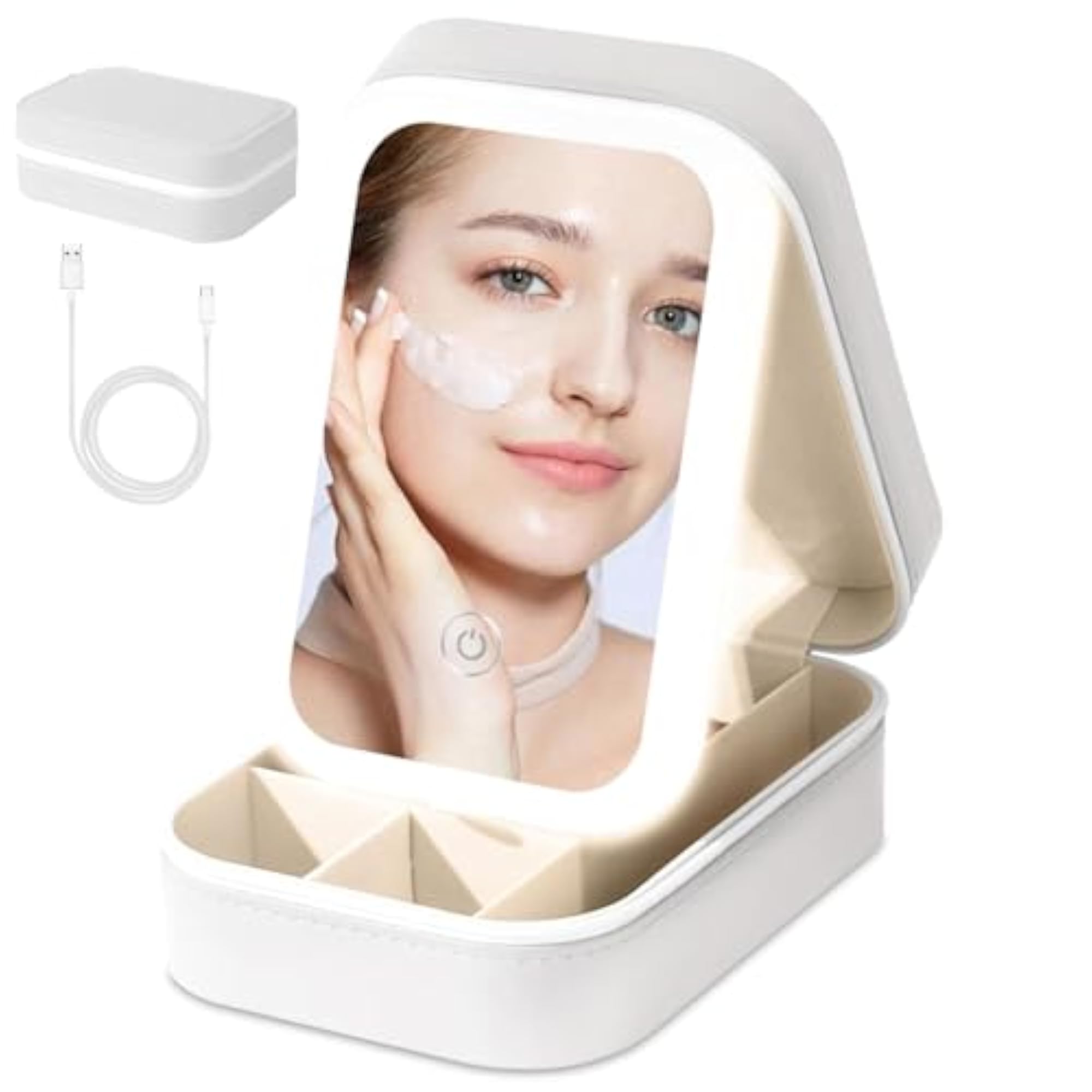 Compact Makeup Vanity with LED Mirror, Multi-Compartment Storage
