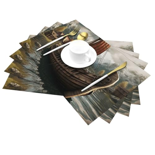 Sets de table lavables anti-tache résistant chaleur bateau viking