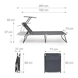 Relaxdays Gartenliege klappbar, Sonnenliege Dach, Deckchair, Sonnenschutz, verstellbar, HBT: 37 x 70 x 200 cm, anthrazit - 3