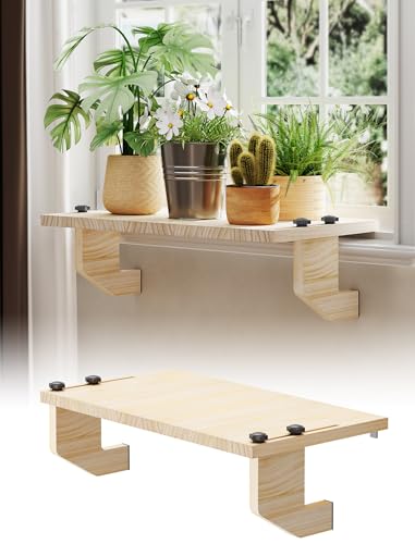 NiHome Wooden Window Sill Extender for Plants No Drill Window Ledge Extender & Plant Shelf Easy Installation Renter Friendly 21.2 x 11.8 Sill Extender