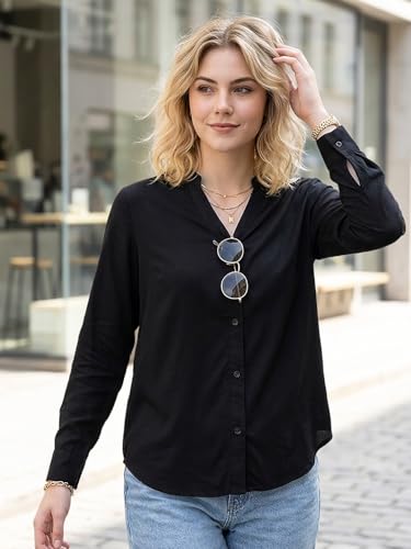 Image of Urbano Fashion Women's Modal Viscose Full Sleeve Regular Fit Casual Solid Shirt with Mandarin Collar