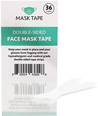 Face Mask Tape | Keep Masks From Slipping Down and Glasses From Fogging Up | 36 Double Sided Tape Strips | Hypoallergenic and Medical Grade