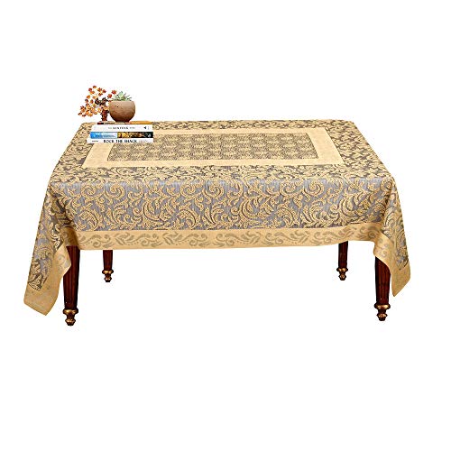 Image of Kuber Industries Premium Sofa Cover|Chikankari Cotton Fabric|6 Pieces Cotton 5 Seater Sofa Cover Set (Cream) Center Table Cover|Table Cloth for 4 Seater|Gold