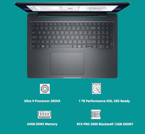 Image of NewDe.l.l Pro Max 16 Plus Mobile Workstation Laptop 16 inch FHD+ 500nits Display 24-Cores Ultra 9 Processor 285HX 64GB RAM 1TB SSD RTX PRO 3000 Blackwell 12GB GDDR7 Graphic Backlit Thunderbolt5 Win 11 Pro