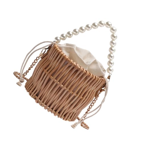 Sac de plage tissé kaki avec perles ifundom pour femme
