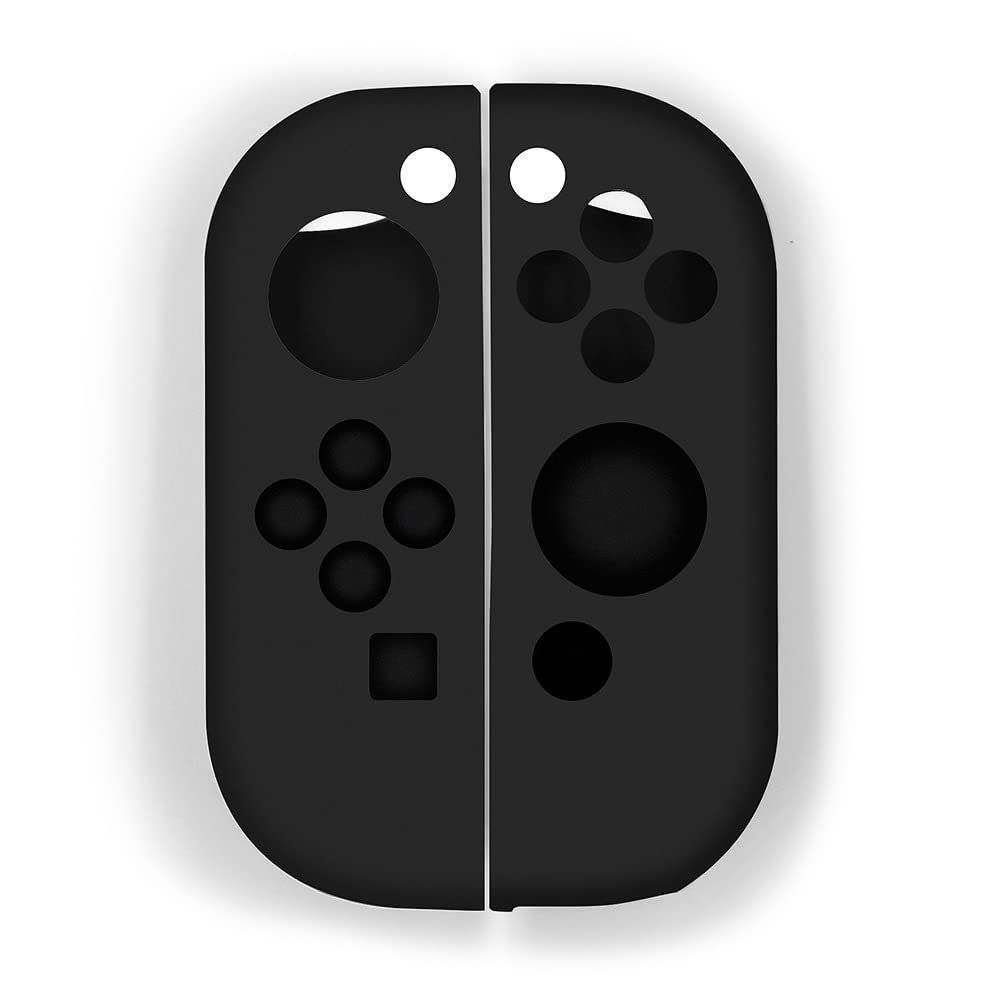 Peziang Switch Controller Skin, Anti-Slip Silicone Grips Covers Soft Ultra-Thin Protective Cover Case for Switch Controller (Black) with 2 Cute Thumb