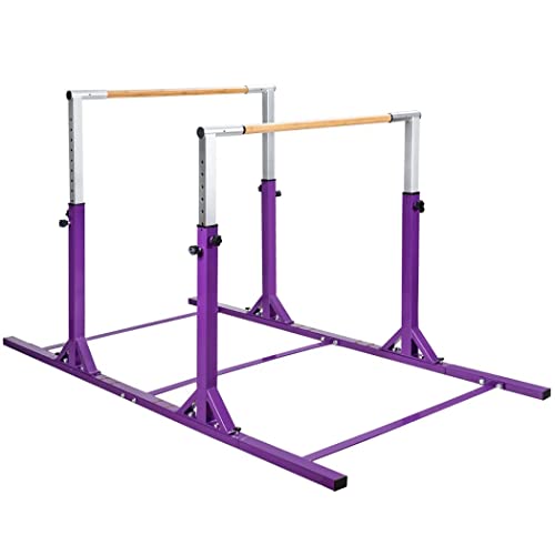 COSTWAY - COSTWAY Parallel Gymnastics Bar, Double Horizontal Bars with Adjustable Width and 11-Level Heights, Kids Juniors Training Equipment for Home Gym (Purple)