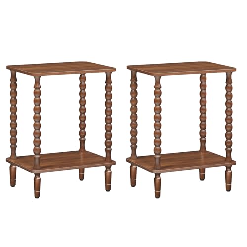 Image of HOOBRO End Tables Set of 2, 2-Tier Small Side Table with Spindle Legs, Nightstand with Storage Shelves, Sofa Side Table, for Small Space, Living Room, Bedroom, Walnut WL189BZP201