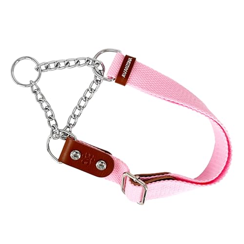 Martingale Collare Semistrozzo per Cani con Catena e Pelle. Addestramento. M. Rosa & Cognac