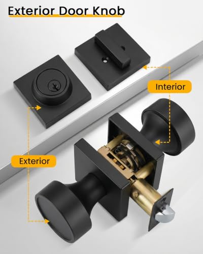 Image of Goldenwarm Exterior Door Lock Set with Deadbolt, Keyed Different Black Front Door Knob, Heavy Duty Zinc Alloy Entry Door Locksets with Deadbolt, 2 Pack