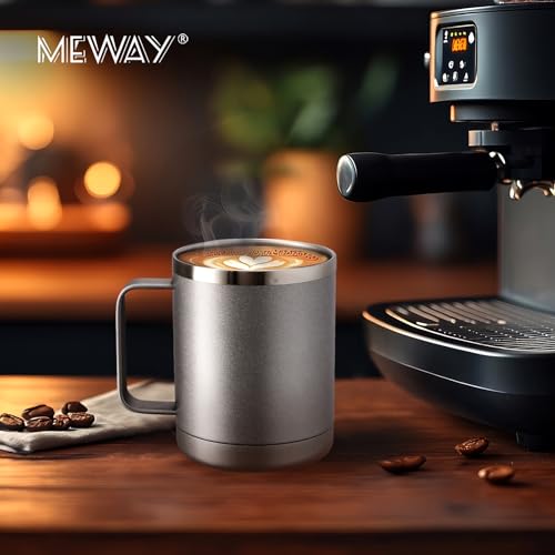 Image of MEWAY 12oz /1Pack Double Wall Vacuum Insulated Travel Mug With Handle, Stainless Steel Tumbler with Lid, Durable Powder Coated Insulated Coffee Cup for Cold & Hot Drinks (Cold Grey, 1 pack)